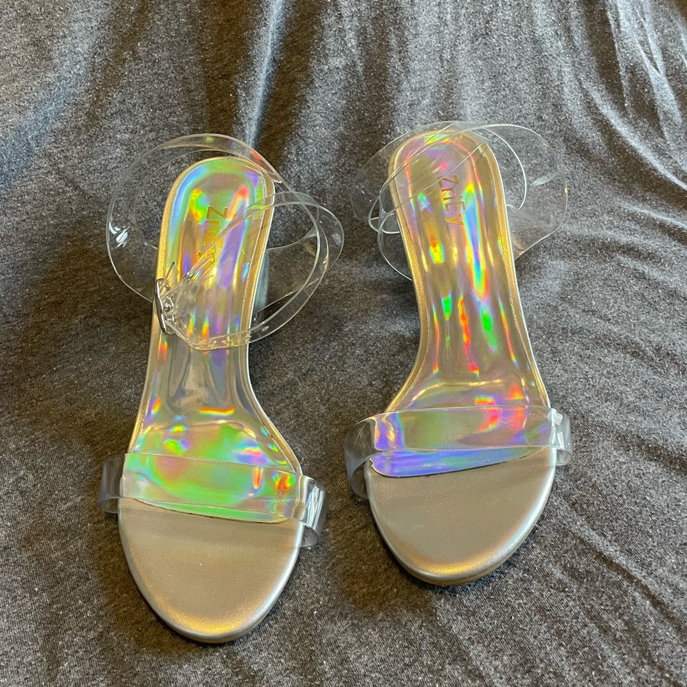 ZriEy - Clear - Chunky Heel - Silver